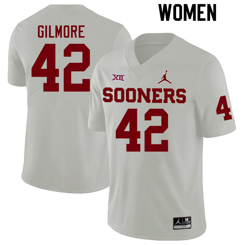 Women #42 Wyatt Gilmore Oklahoma Sooners College Football Jerseys Stitched-White